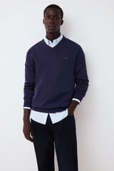 Pedro del Hierro Premium cotton fine knit V-neck jumper Blue