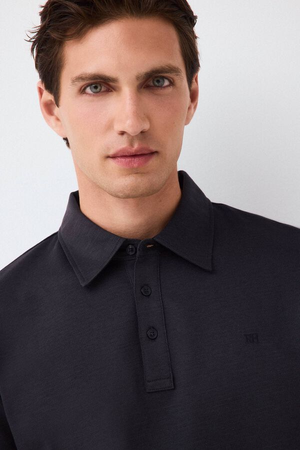 Pedro del Hierro Long sleeve link structure polo shirt Grey
