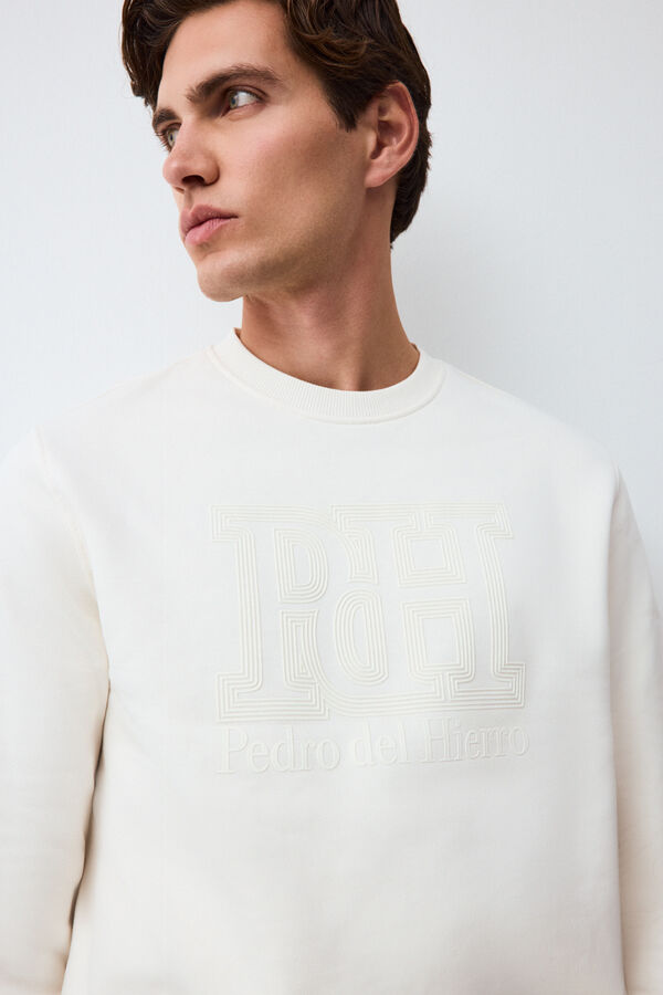 Pedro del Hierro Crew neck logo sweatshirt Ecru