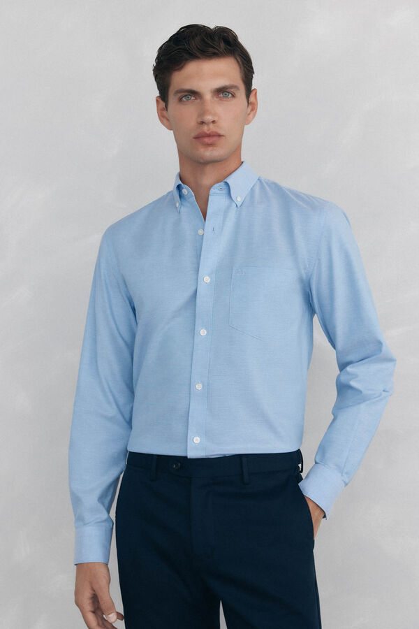 Pedro del Hierro Plain non-iron Oxford shirt Blue