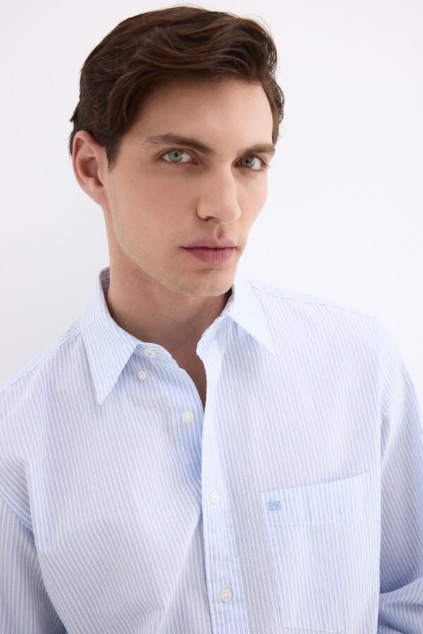 Pedro del Hierro Seersucker striped shirt Blue