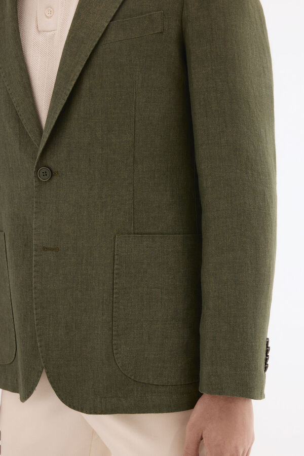 Pedro del Hierro Linen herringbone blazer Green