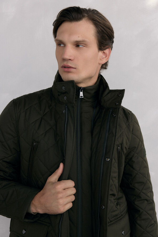 Pedro del Hierro Diamond-patterned quilted jacket Green