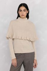 Pedro del Hierro Double jersey and cape garment with ruffle detail Ecru