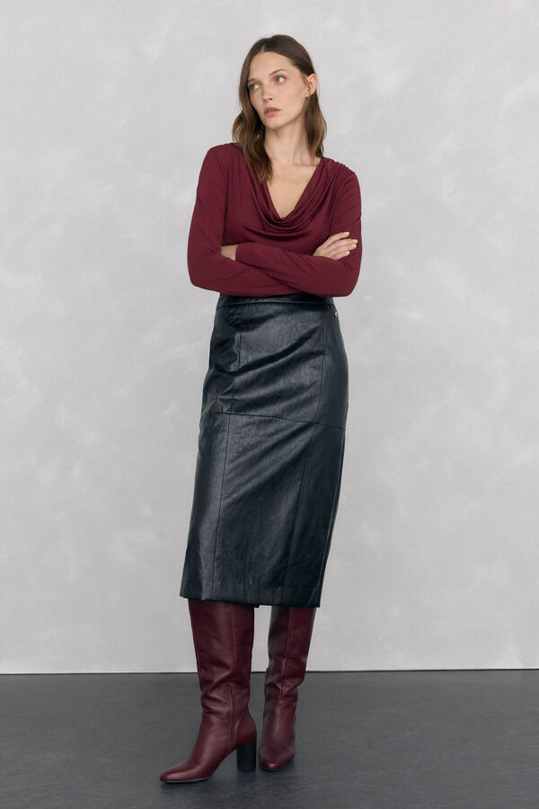 Pedro del Hierro Draped neckline T-shirt Burgundy