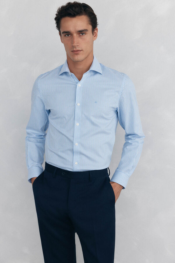 Pedro del Hierro Striped dress shirt, non-iron + anti-stain Blue