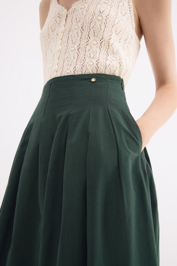 Pedro del Hierro Embroidered cotton skirt Green