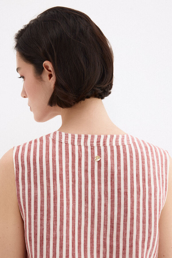 Pedro del Hierro Top em linho &agrave;s riscas Rosa