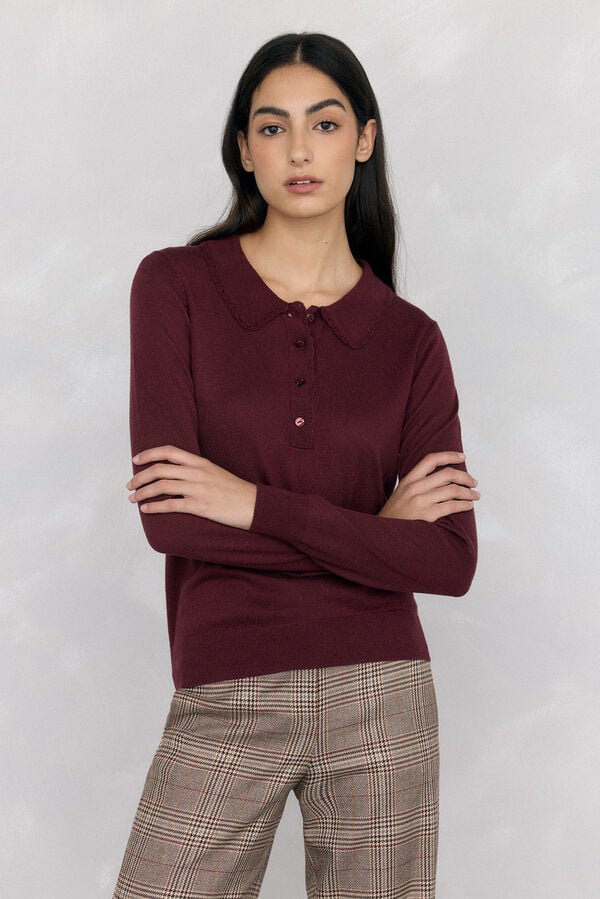 Pedro del Hierro Jersey-knit polo neck jumper Burgundy