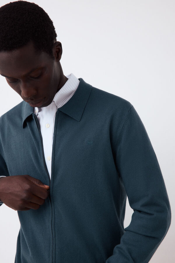 Pedro del Hierro Cotton silk cashmere zip fastening premium cardigan Green