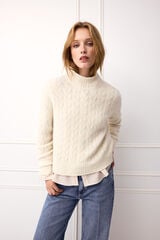 TFP by Tamara Falc&oacute; Mini cross-knit cropped jumper Ecru