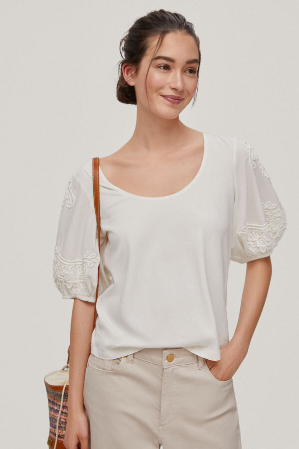 Pedro del Hierro Combined embroidered T-shirt Beige