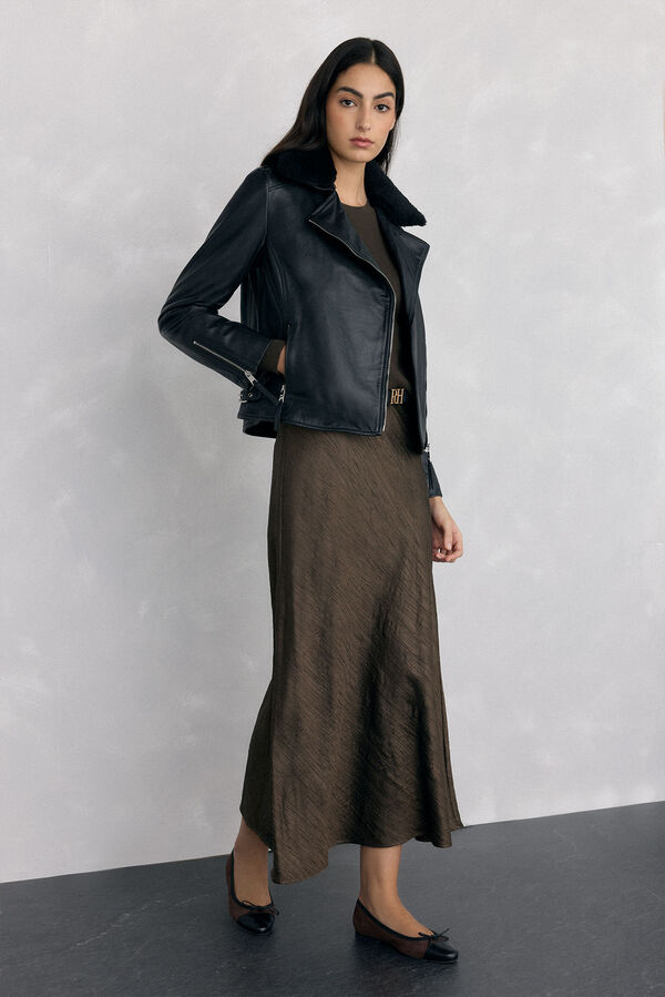 Pedro del Hierro Combined leather biker Black