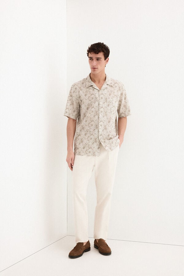 Pedro del Hierro Printed short sleeve shirt Beige