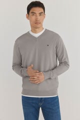 Pedro del Hierro Premium cotton fine jersey-knit V neck Grey