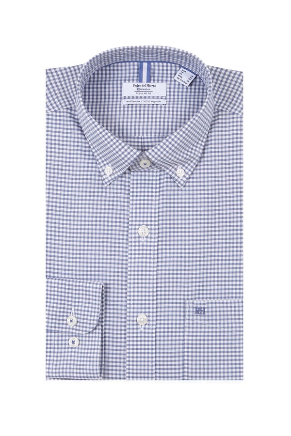 Pedro del Hierro Non-iron Oxford checked shirt Blue
