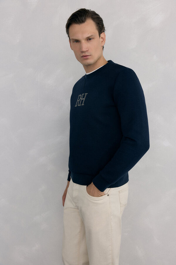 Pedro del Hierro Technical fabric crew neck sweatshirt Blue
