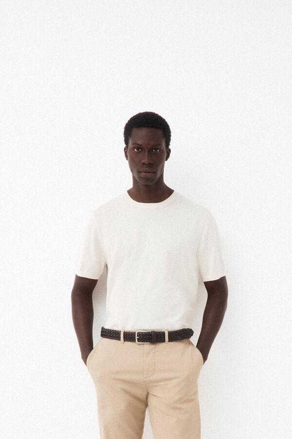 Pedro del Hierro T-shirt de malha premium em algod&atilde;o Ecru