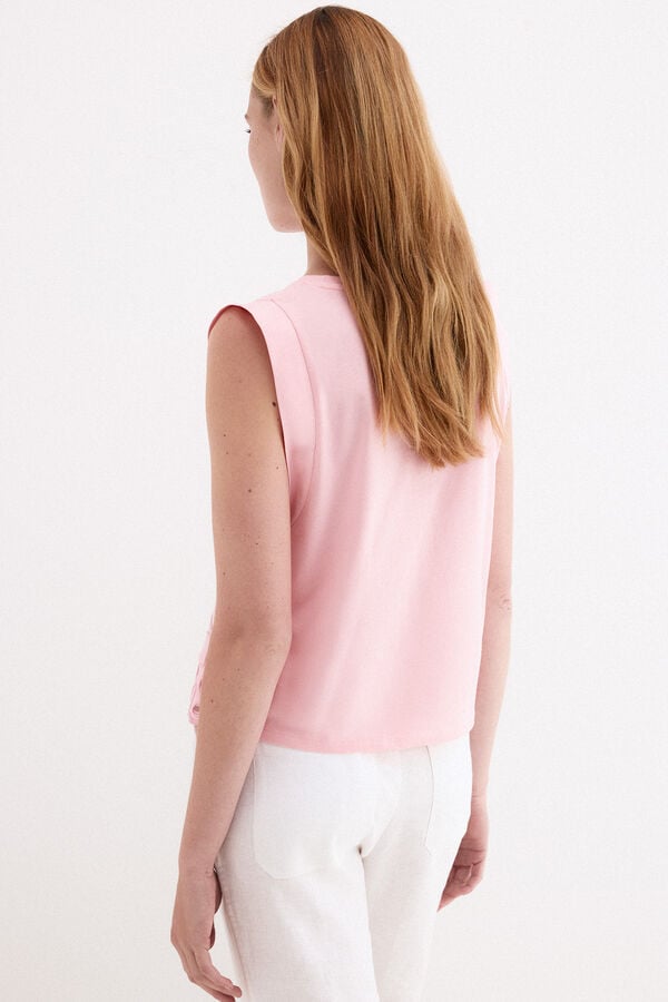 Pedro del Hierro Openwork embroidered hem T-shirt Pink