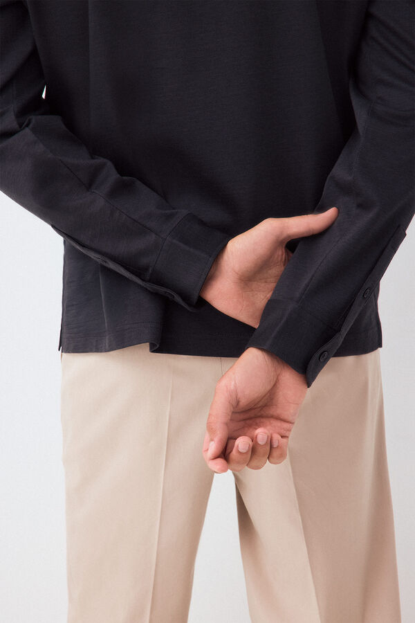 Pedro del Hierro Long sleeve link structure polo shirt Grey
