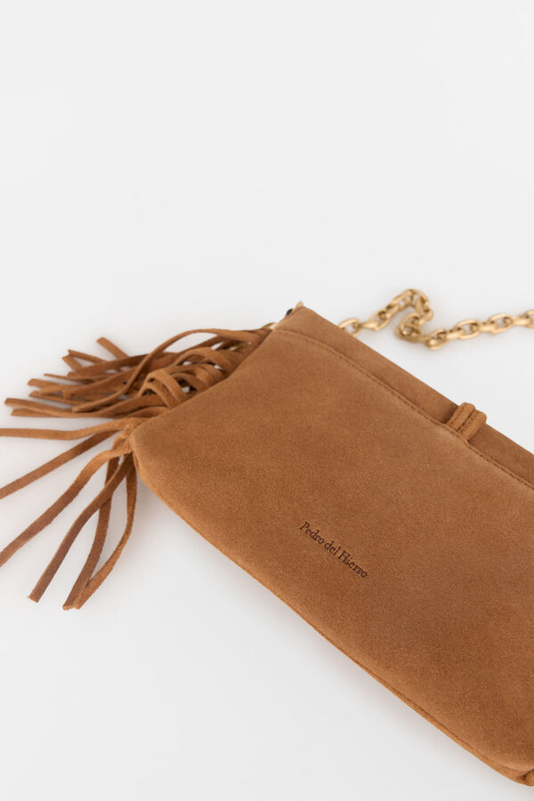 Pedro del Hierro Bandolera piel flecos Marr&oacute;n