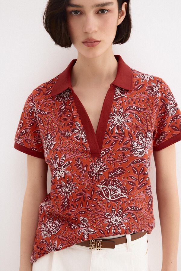 Pedro del Hierro Printed short sleeve polo shirt Beige