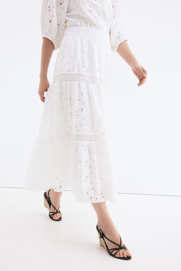 Pedro del Hierro Embroidered cotton long skirt White