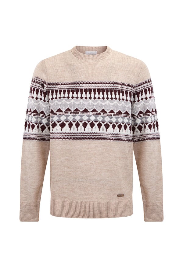 Pedro del Hierro Christmas sweater with wool and alpaca, crew neck Beige