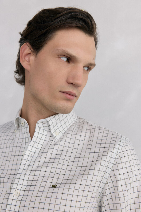 Pedro del Hierro Non-iron Oxford checked shirt Ecru
