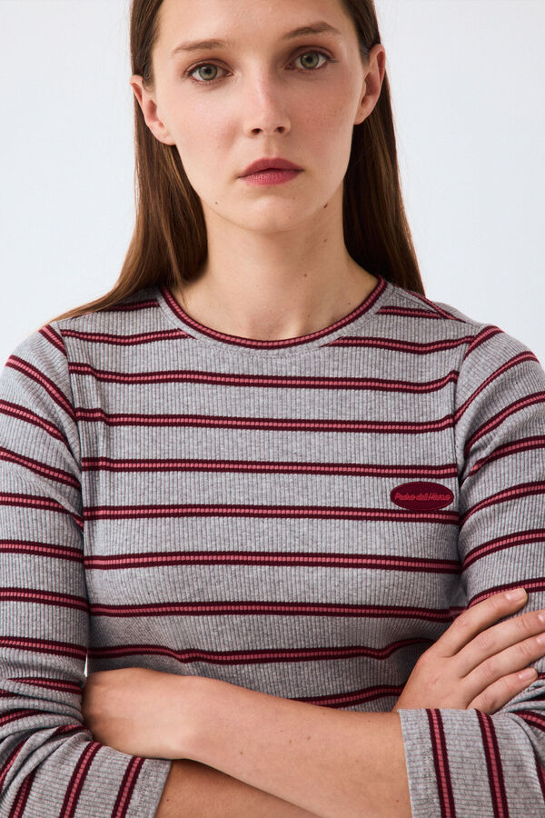Pedro del Hierro Striped long sleeve T-shirt Grey