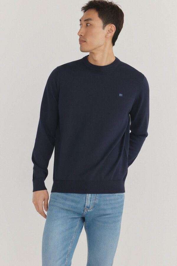 Pedro del Hierro Fine premium cotton round neck sweater Blue