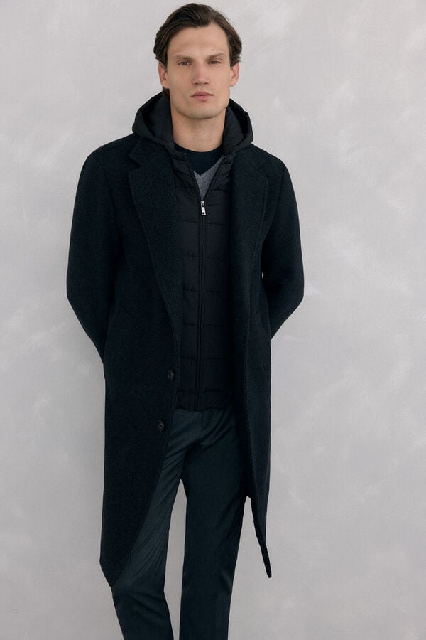 Pedro del Hierro Grey herringbone coat with removable lining  Grey