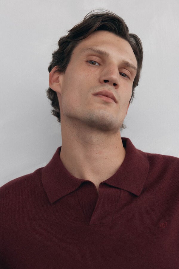 Pedro del Hierro Johnny neck sweater in merino wool and cashmere Burgundy