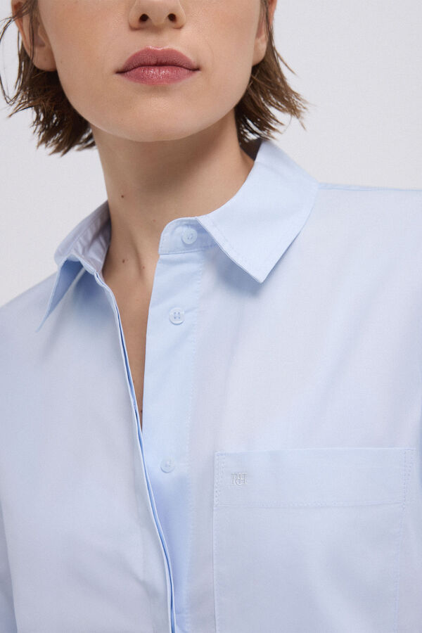 Pedro del Hierro Camisa oversize popelín detalle bolsillo frontal Blue