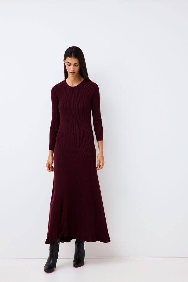 Pedro del Hierro Ribbed knit midi dress Burgundy