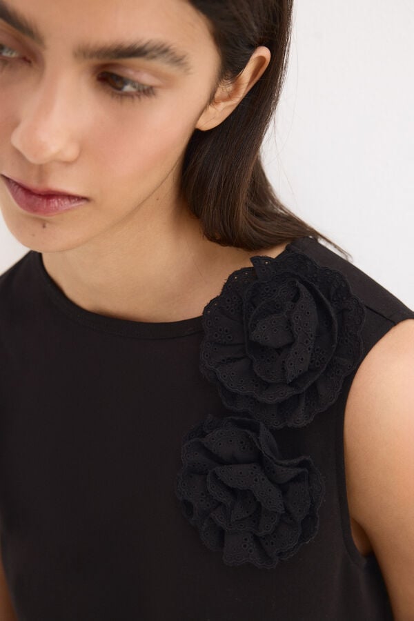 Pedro del Hierro Sleeveless T-shirt with shoulder appliqu&eacute; Black