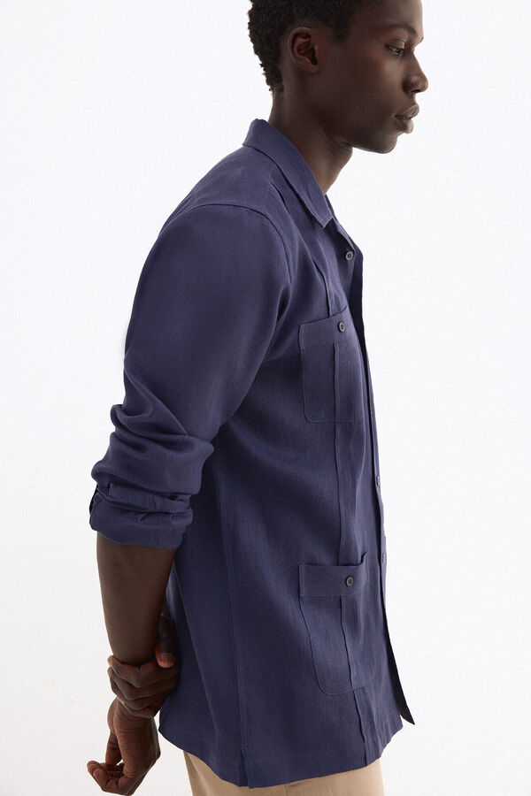 Pedro del Hierro Guayabera em linho Azul