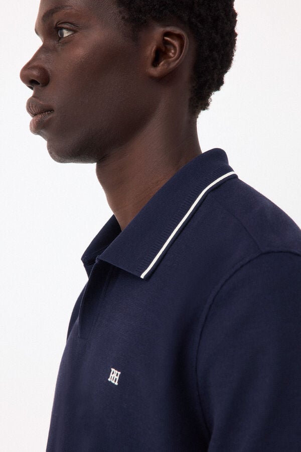 Pedro del Hierro Structured open neck polo shirt Blue