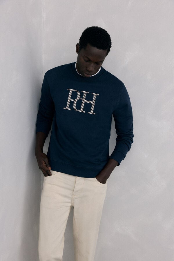 Pedro del Hierro Sweatshirt logo crew neck Blue