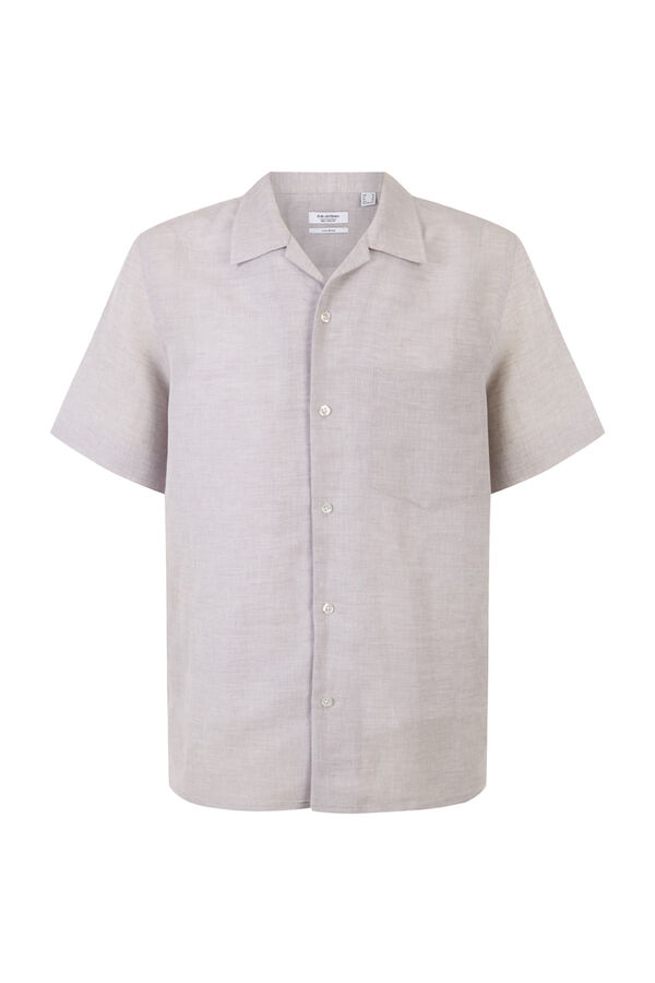 Pedro del Hierro Camisa manga curta em linho e algod&atilde;o Cizento