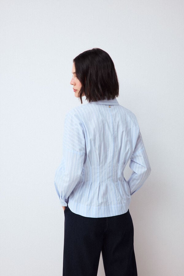 Pedro del Hierro Striped pintuck shirt Blue