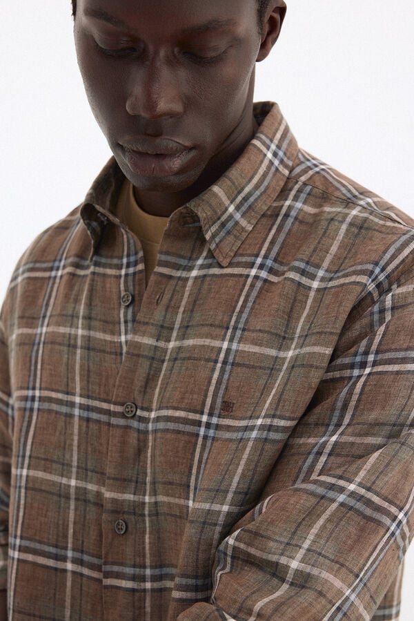 Pedro del Hierro Italian linen plaid shirt Brown