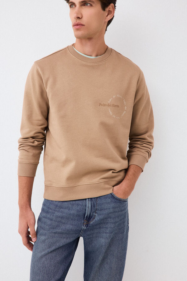 Pedro del Hierro Sweatshirt com logo gola caixa Beige