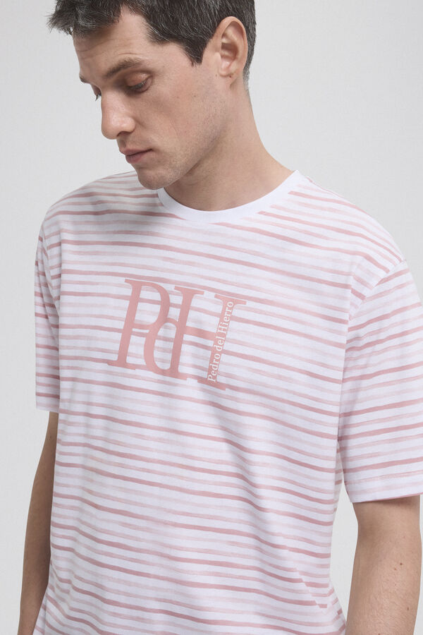 Pedro del Hierro Camiseta rayas logo Rosa