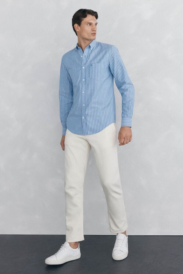 Pedro del Hierro Non iron oxford striped shirt Blue