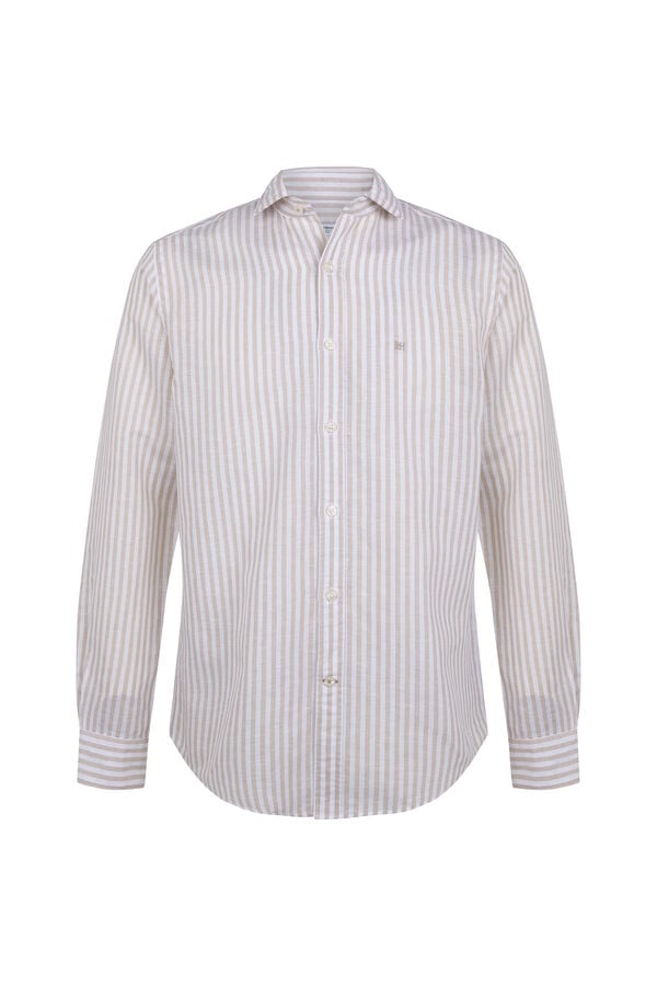 Pedro del Hierro Camisa de vestir rayas lino f&aacute;cil plancha Beige