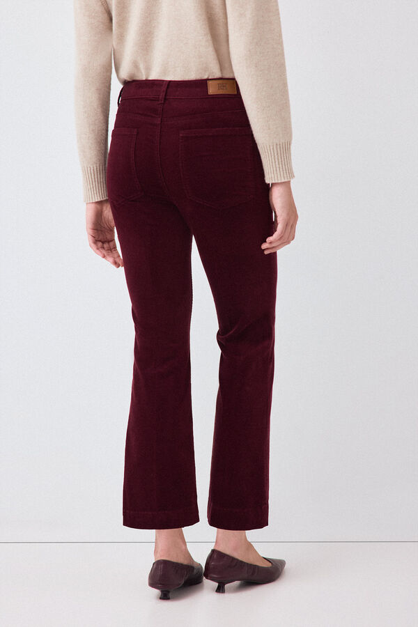 Pedro del Hierro Velvet flare cropped trousers Burgundy