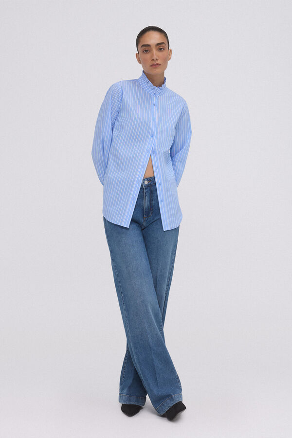 Pedro del Hierro Wide ruffle neck shirt Blue