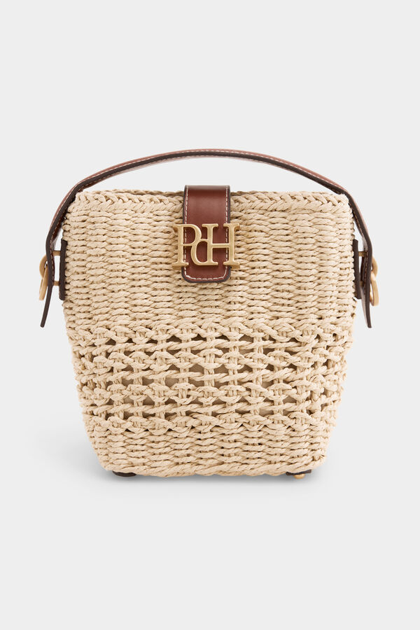 Pedro del Hierro Mala cubo logo efeito r&aacute;fia Ecru