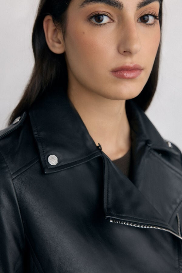 Pedro del Hierro Combined leather biker Black